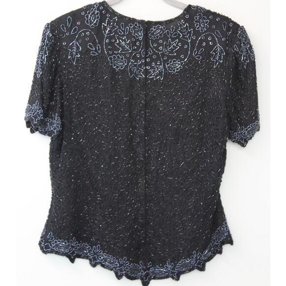 Vintage Papell Boutique Evening Black Intricately Beaded Zip Up Silk Blouse Sz M - Picture 6 of 7